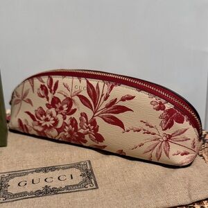 Gucci Beige/Red Leather Herbarium Print Pencil or Cosmetic Case